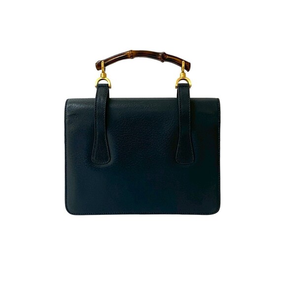 GUCCI Authentic Blue Leather Bamboo Shoulder Bag - Picture 3 of 10